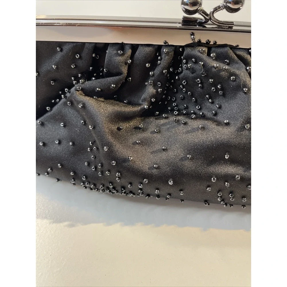 Express Black Bead Clutch Wedding Eventing Handbags Black Beaded Purse EUC G84‎